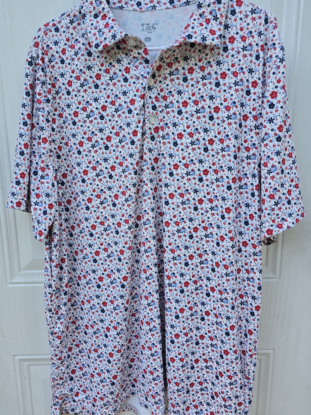 Men's Red White And Blue Floral Polo Shirt by 1764 XL Golfcore Patriotic